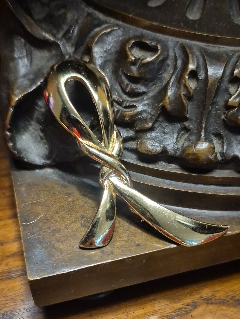 Vintage Gold-Tone Ribbon Brooch 3.5" Gold Tone MCM  Awareness Ribbon